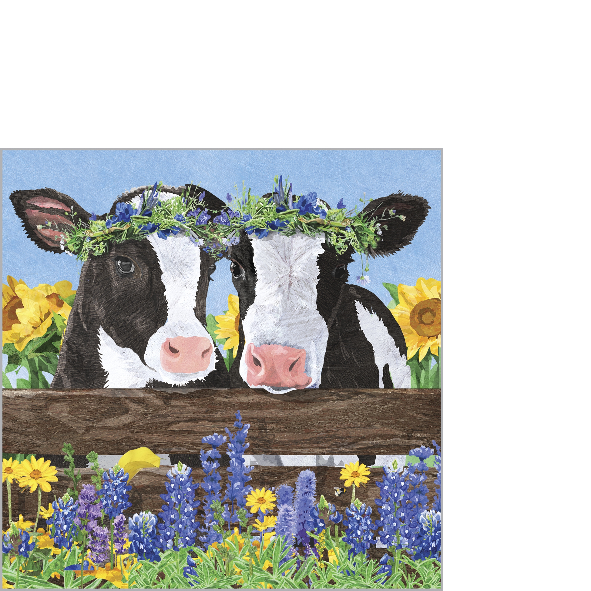 Servietten 25x25 cm - Borden & Clover Napkin, Kuh,  Bauernhof,  Farm,  Blumenwiese,  Kühe,  Blumen,  Wald,  Sonnenblumen,  Tiere,  Wiesen
