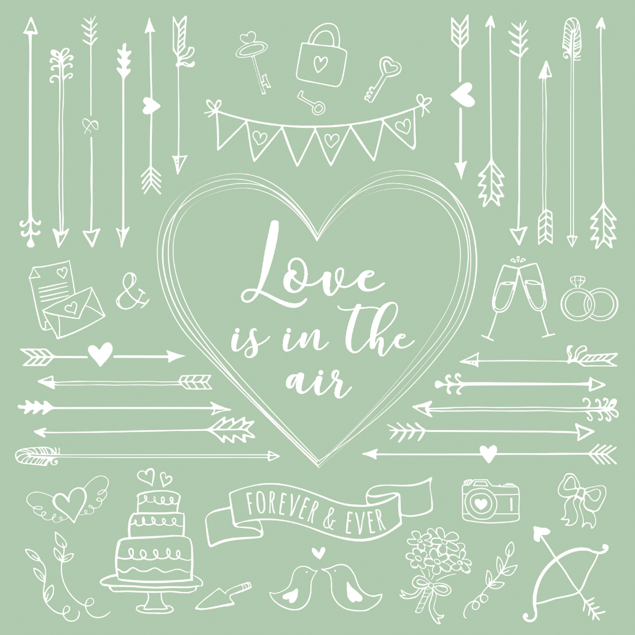 Салфетки 33x33 см - Love is in the air eucalyptus Napkin 33x33, стрелки,  любовь,  свадьба,  шрифты,  события