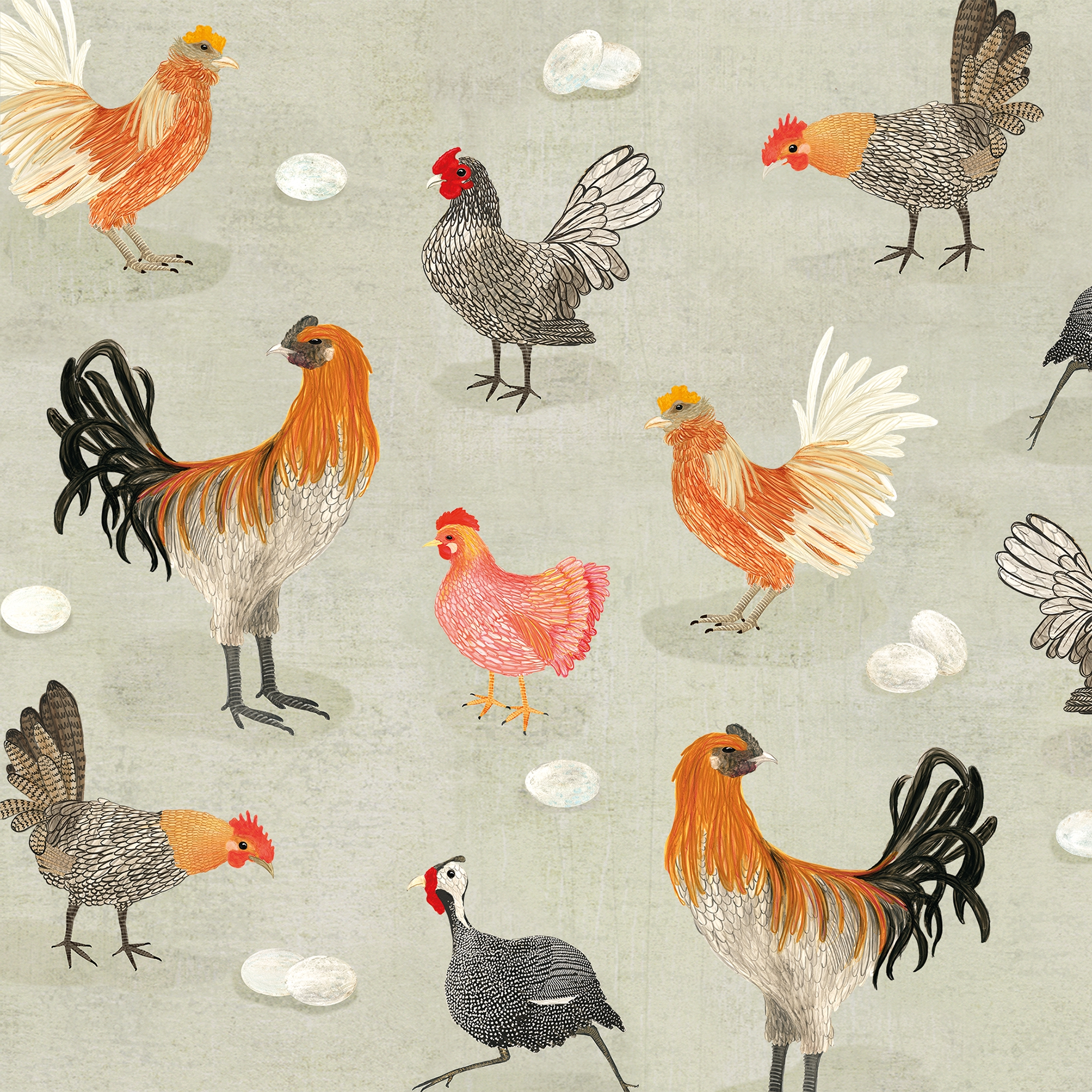 Tovaglioli 33x33 cm - Poules Napkin, Gallo,  Pollo,  Animali,  Pasqua