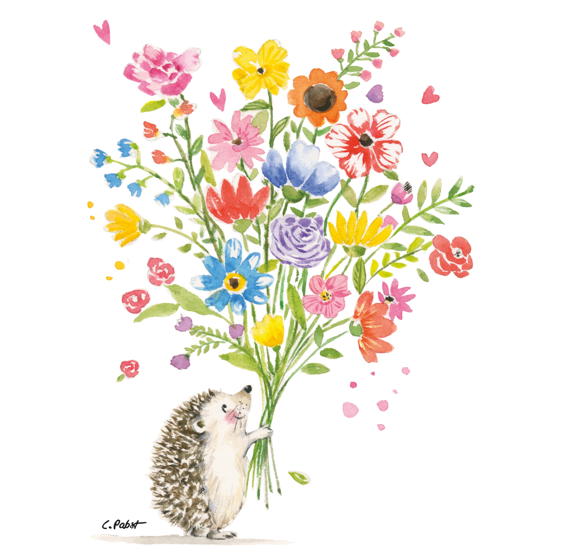 Serwetki 33x33 cm - Hedgehog with flowers Napkin, Bukiet,  Mi?o??,  Przyja??,  Je?,  Kwiaty,  Sztuka,  Zwierz?ta,  Wydarzenia,  Malarstwo