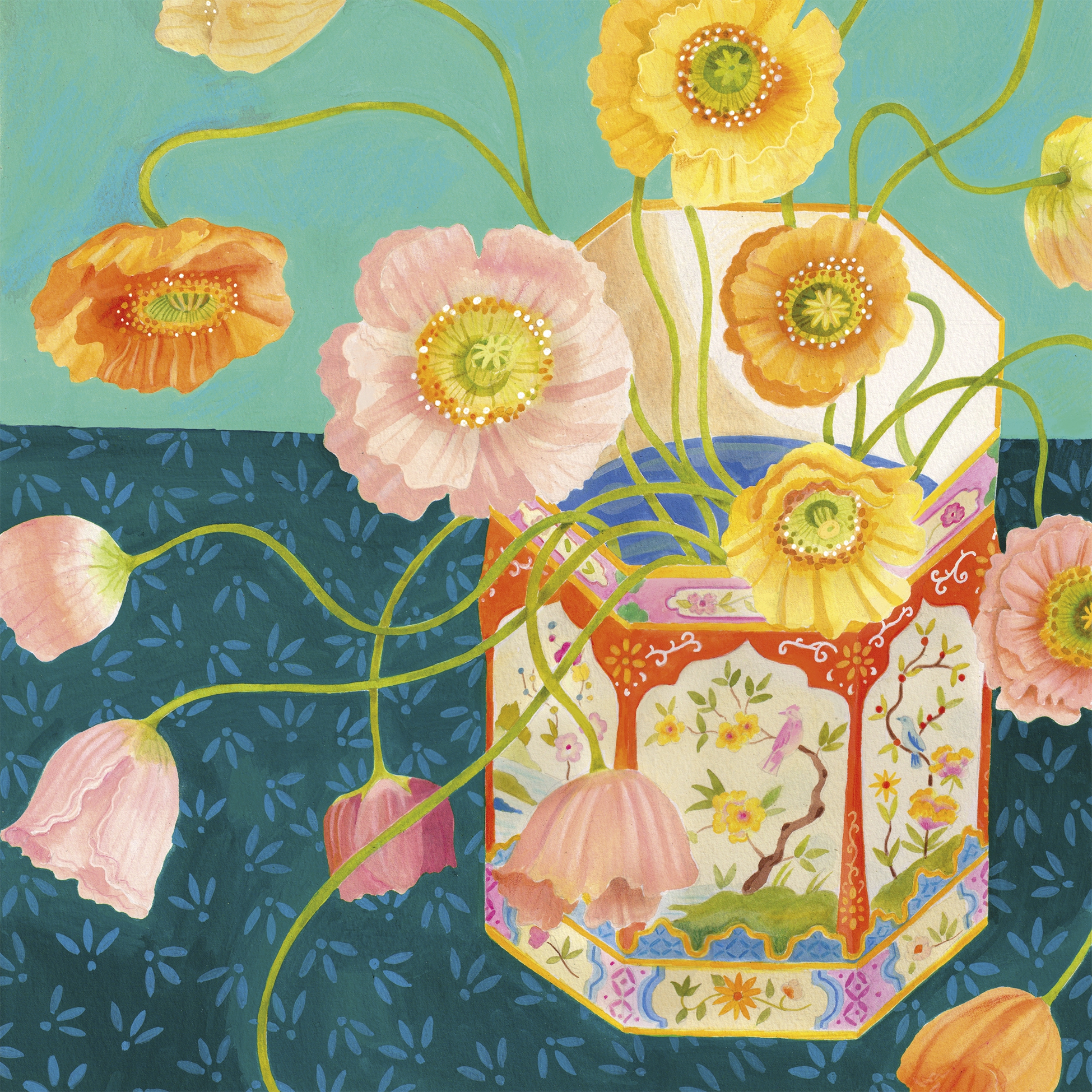 Servilletas 33x33 cm - Arles Napkin, Japón,  China,  Florero,  Amapolas,  Asia,  Flores,  Continentes