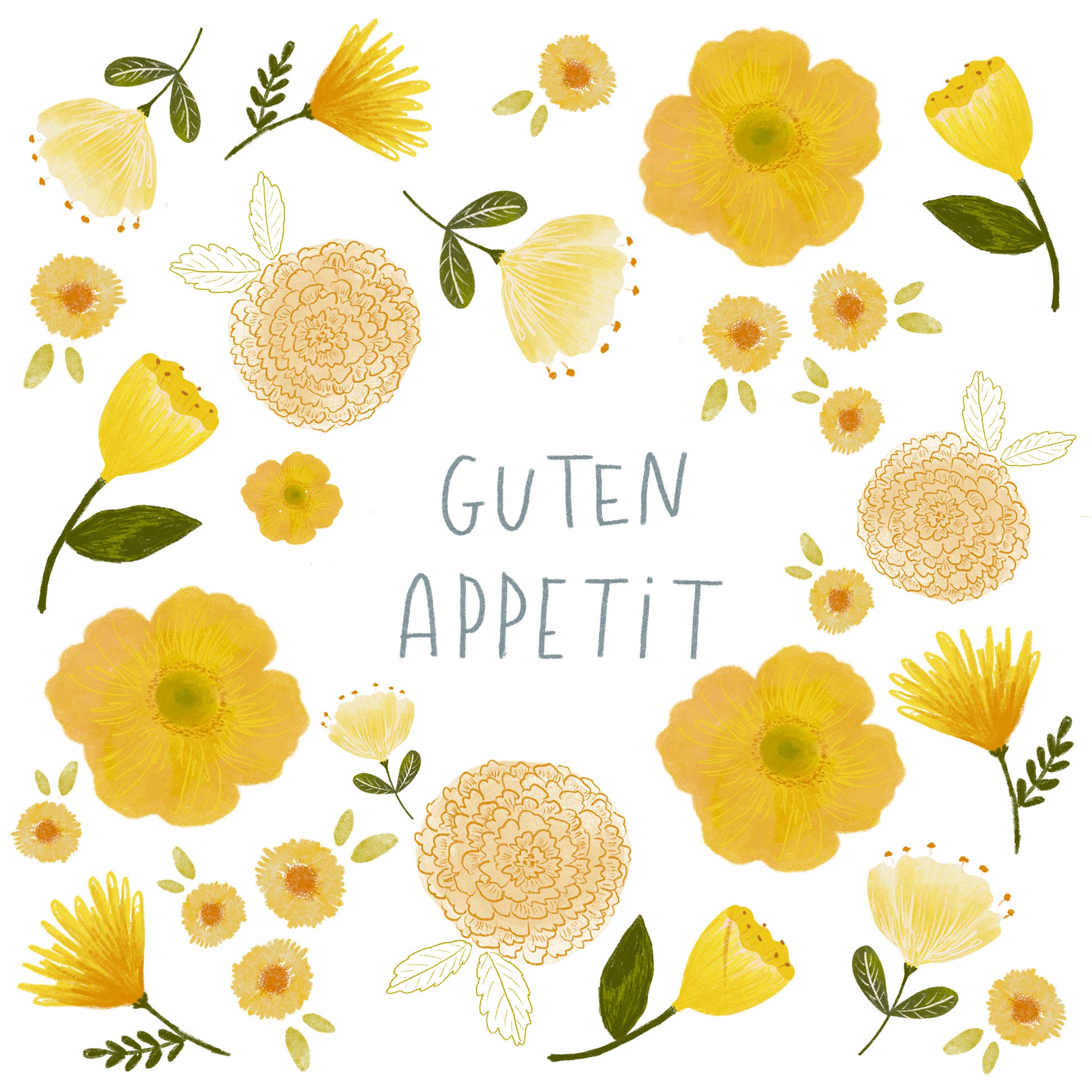 Tovaglioli 33x33 cm - Guten Appetit Napkin, Cena,  Pranzo,  Cibo,  Invito,  Ospiti,  I fiori,  Testo,  Dire