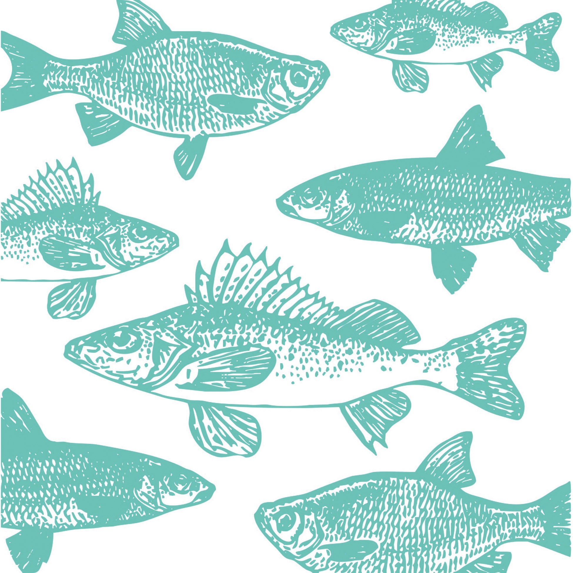 Servietten 33x33 cm - Graphic Fishes aqua Napkin, Fische,  Meer,  Strand,  Tiere
