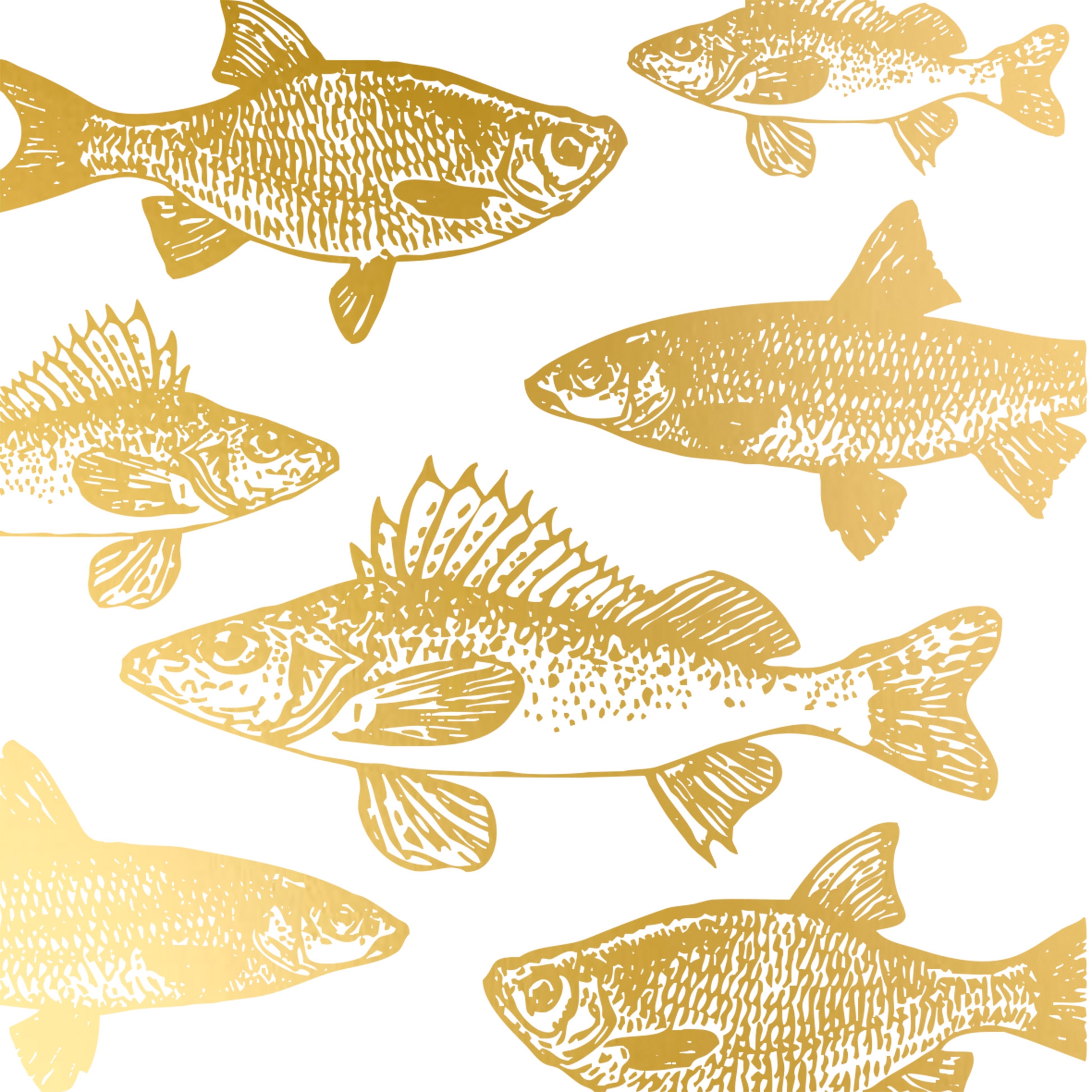 Servietten 33x33 cm - Graphic Fishes gold Napkin, Fische,  Meer,  Strand,  Tiere