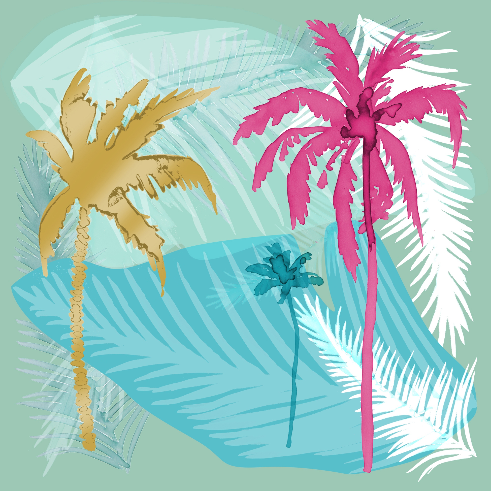 Servilletas 33x33 cm - Palm Trees on Linen turquoise