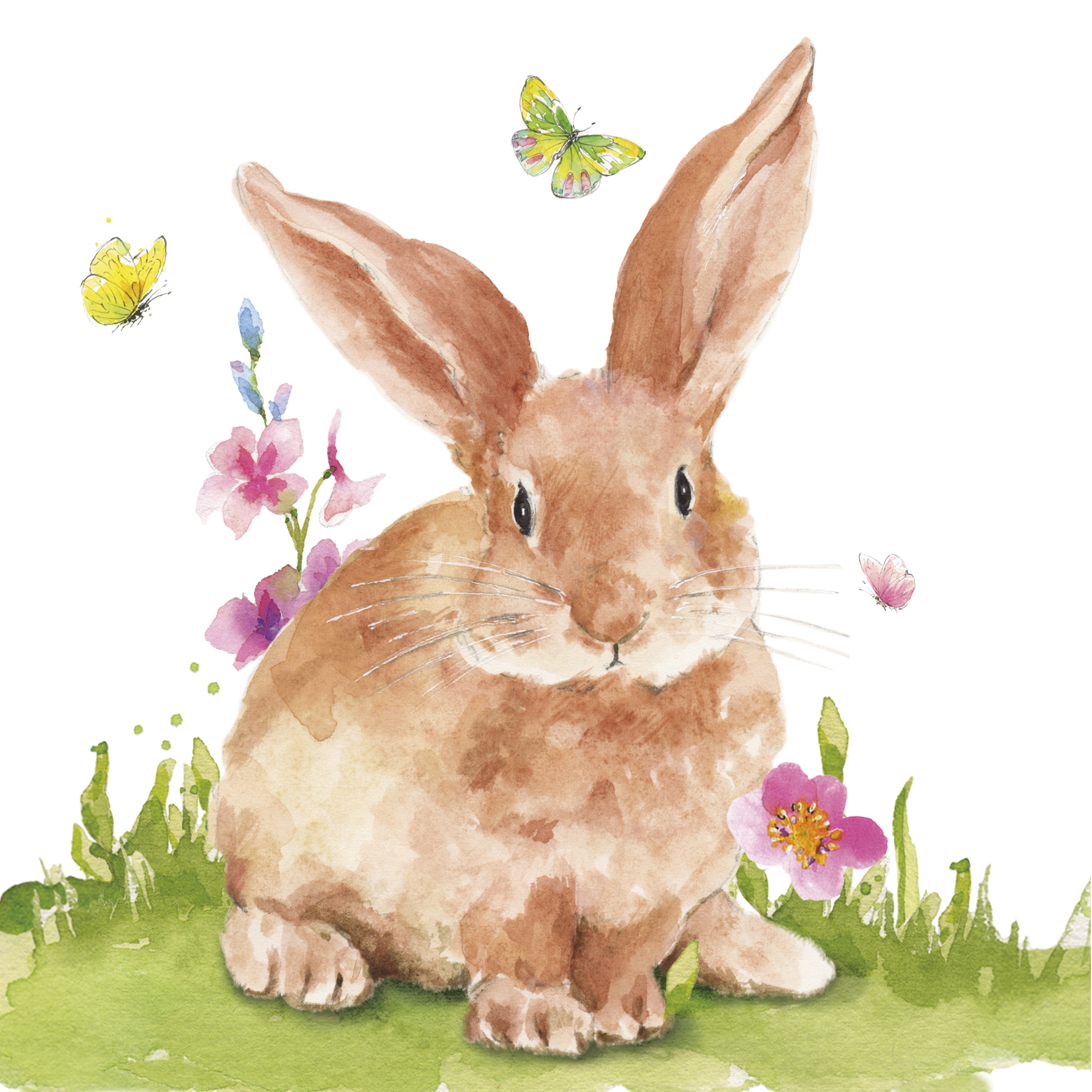 Servilletas 33x33 cm - Mr. Rabbit Napkin, Conejo de Pascua,  prado,  conejitos,  mariposas,  flores,  Pascua,  animales