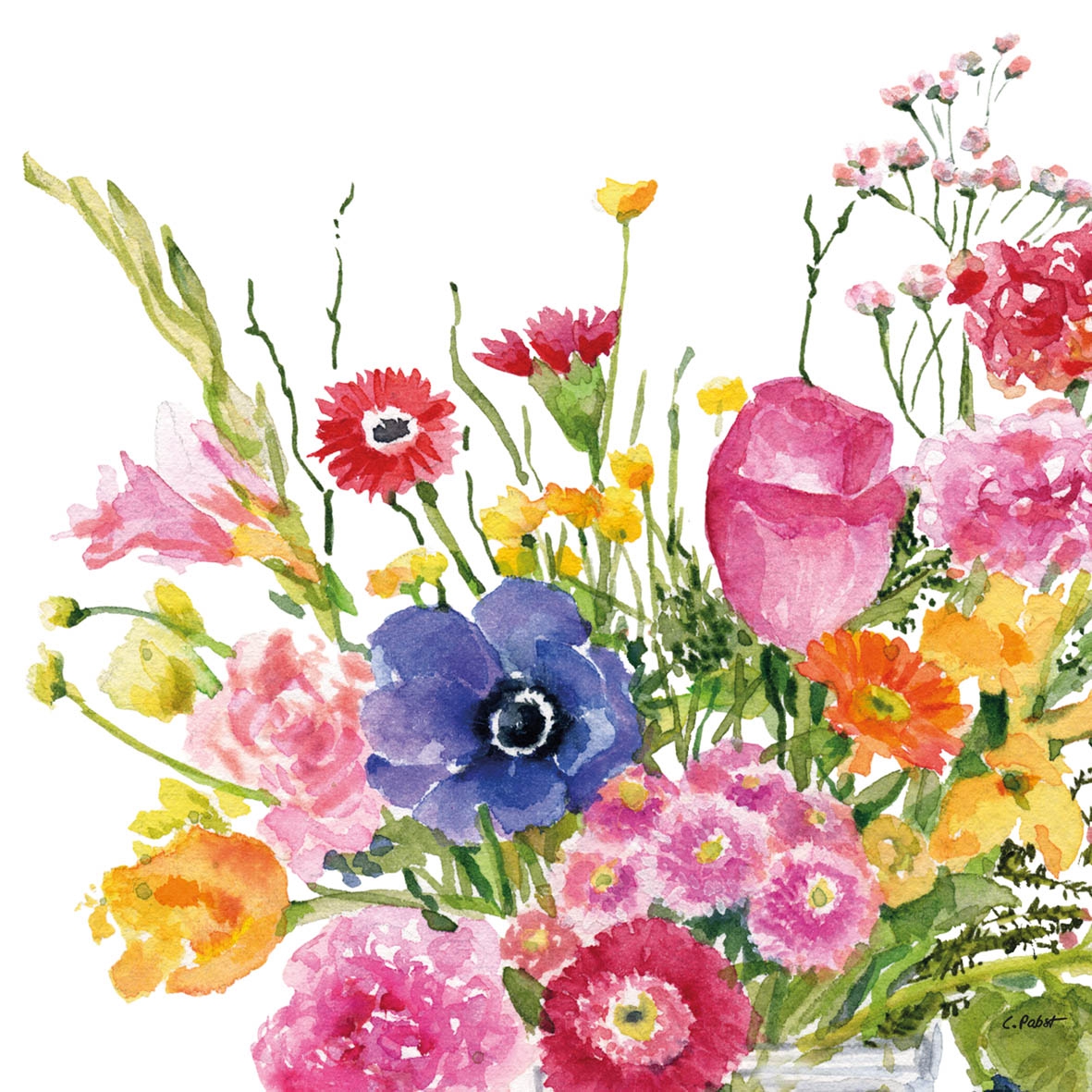 Serviettes 33x33 cm - Caroline Napkin, Bouquet de fleurs,  fleurs