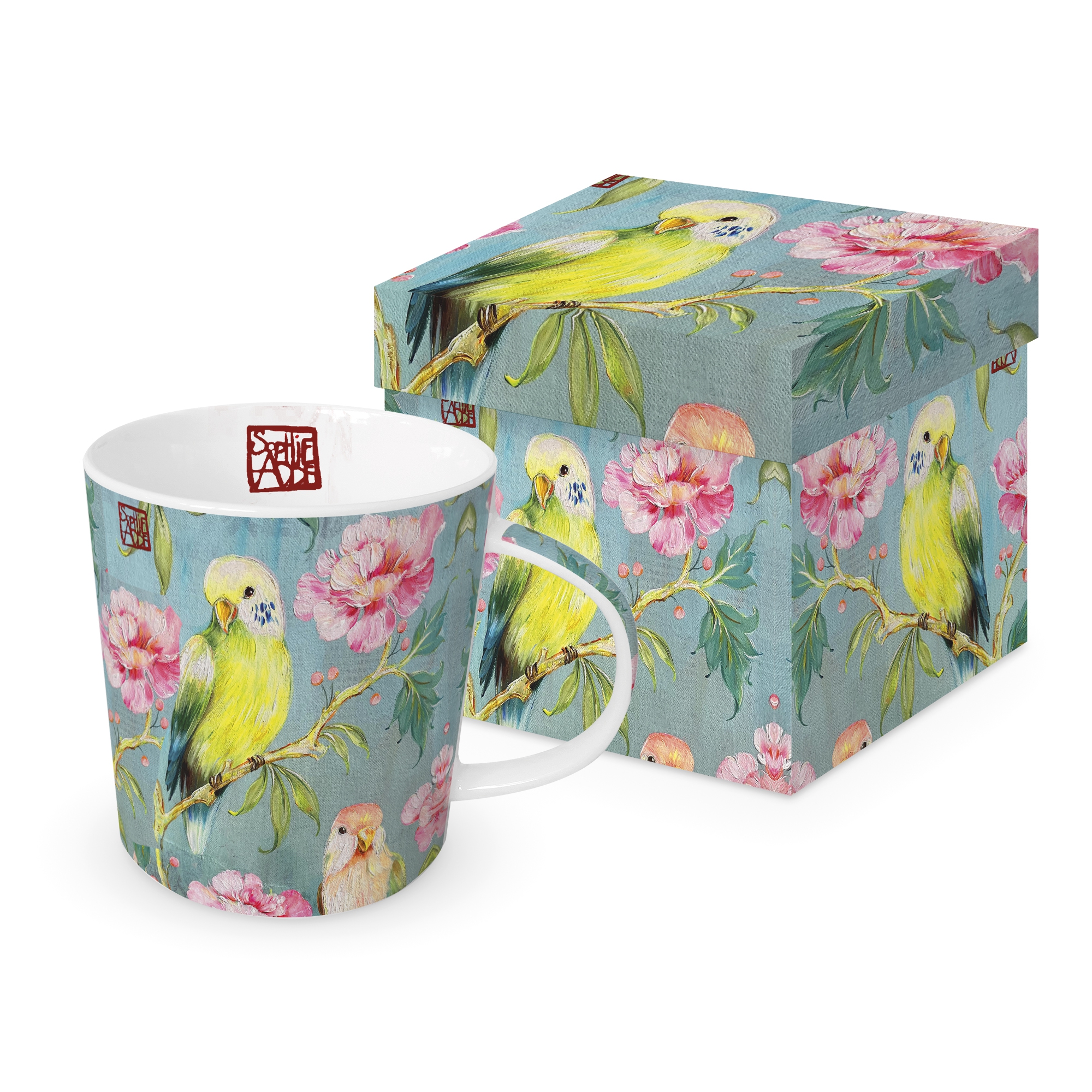 Tazza da caffè Tazza di tendenza - Perruches, Uccello,  Uccello,  I fiori,  Pappagalli