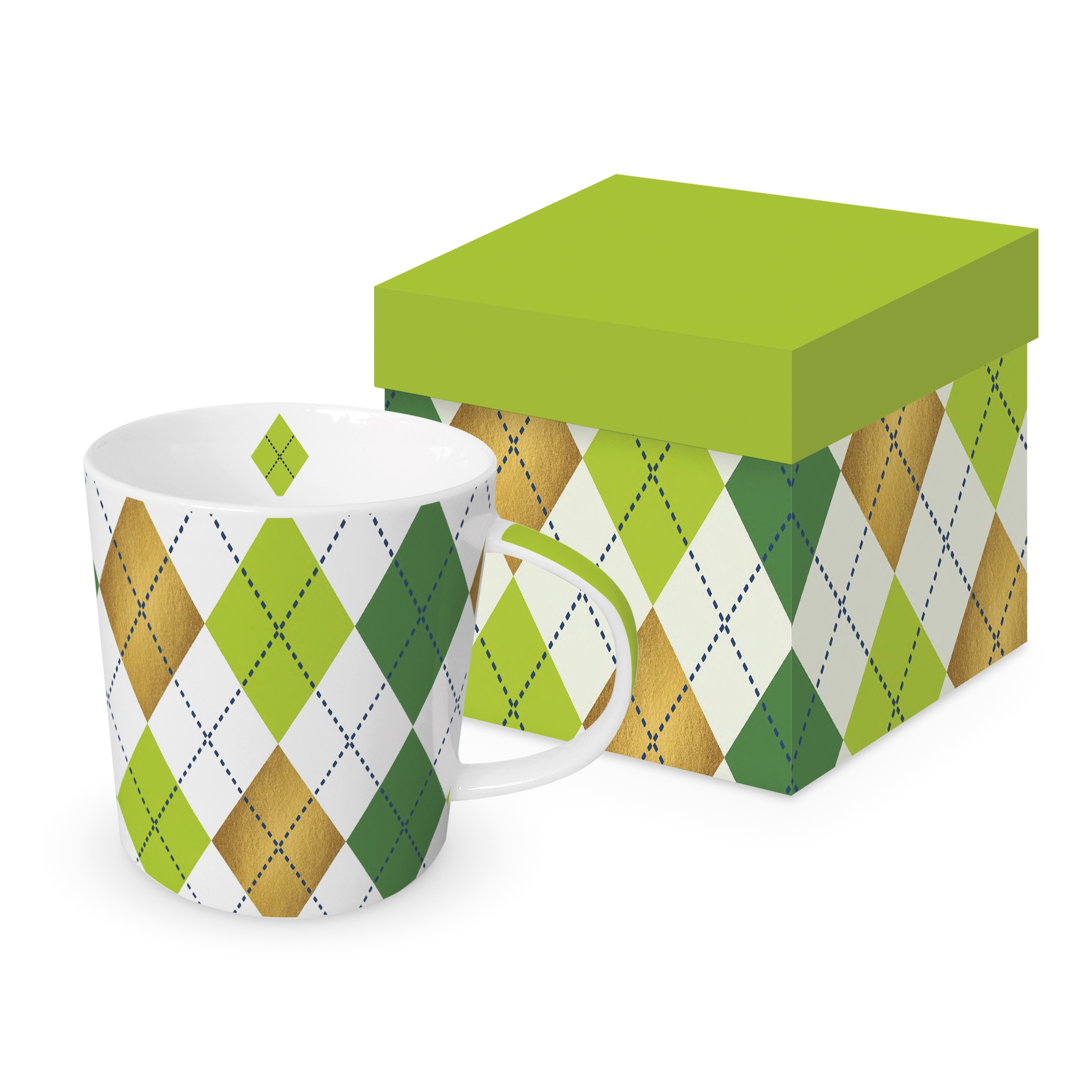 Tazza da caffè Tazza di tendenza - Mulberry green, Rombi,  oro,  verde