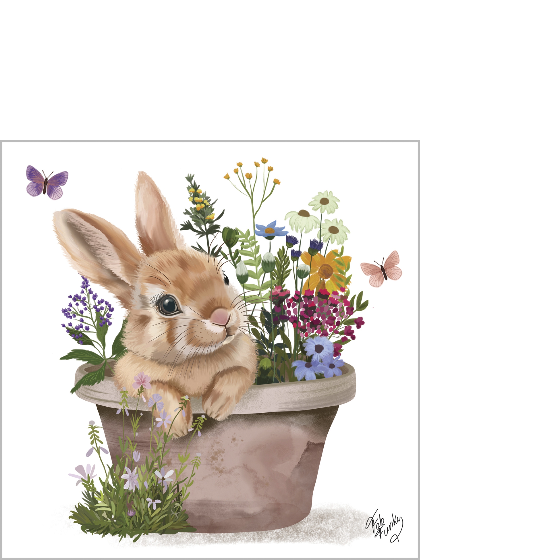 Servilletas 25x25 cm - Colette Napkin, Conejo,  Maceta,  Flores,  Conejos,  Mariposas,  Animales,  Semana Santa