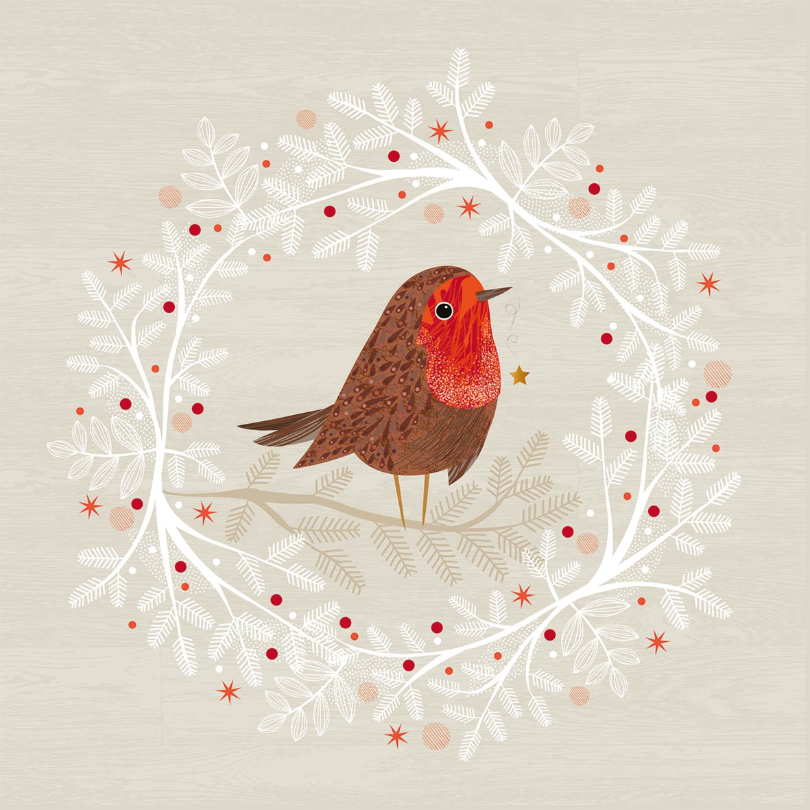 餐巾33x33厘米 - Robin Wreath Napkin 33x33, 罗宾,  鸟类,  植物,  明星,  动物