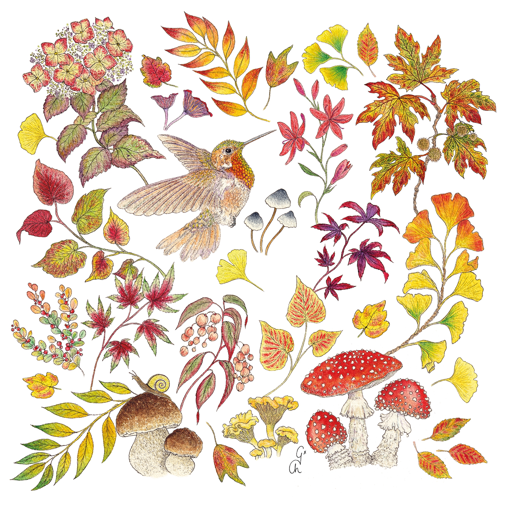 Tovaglioli 33x33 cm - Autumn Love Napkin, Rospo,  Foglie,  Uccello,  Funghi,  I fiori,  Fogliame,  Animali,  Verdure