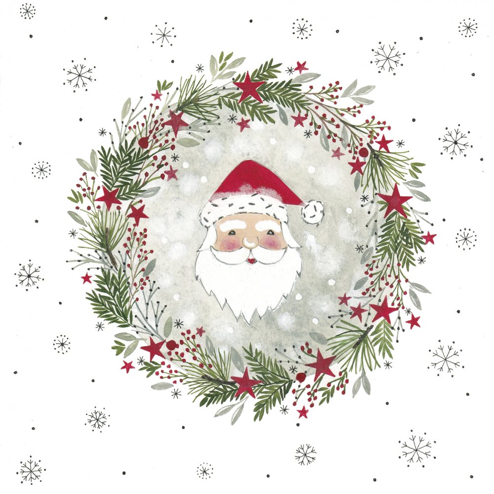Napkins 33x33 cm - Wreath & Santa Napkin