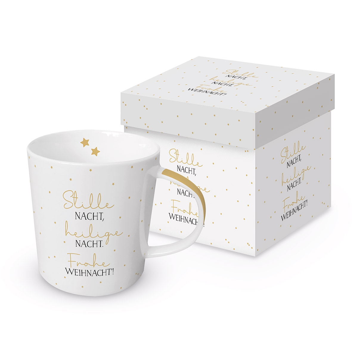 Kubek do kawy Trend Mug - Stille Nacht, Powiedzenia,  Gwiazdy,  Cicha noc,  Weso?ych ?wi?t,  z?oto