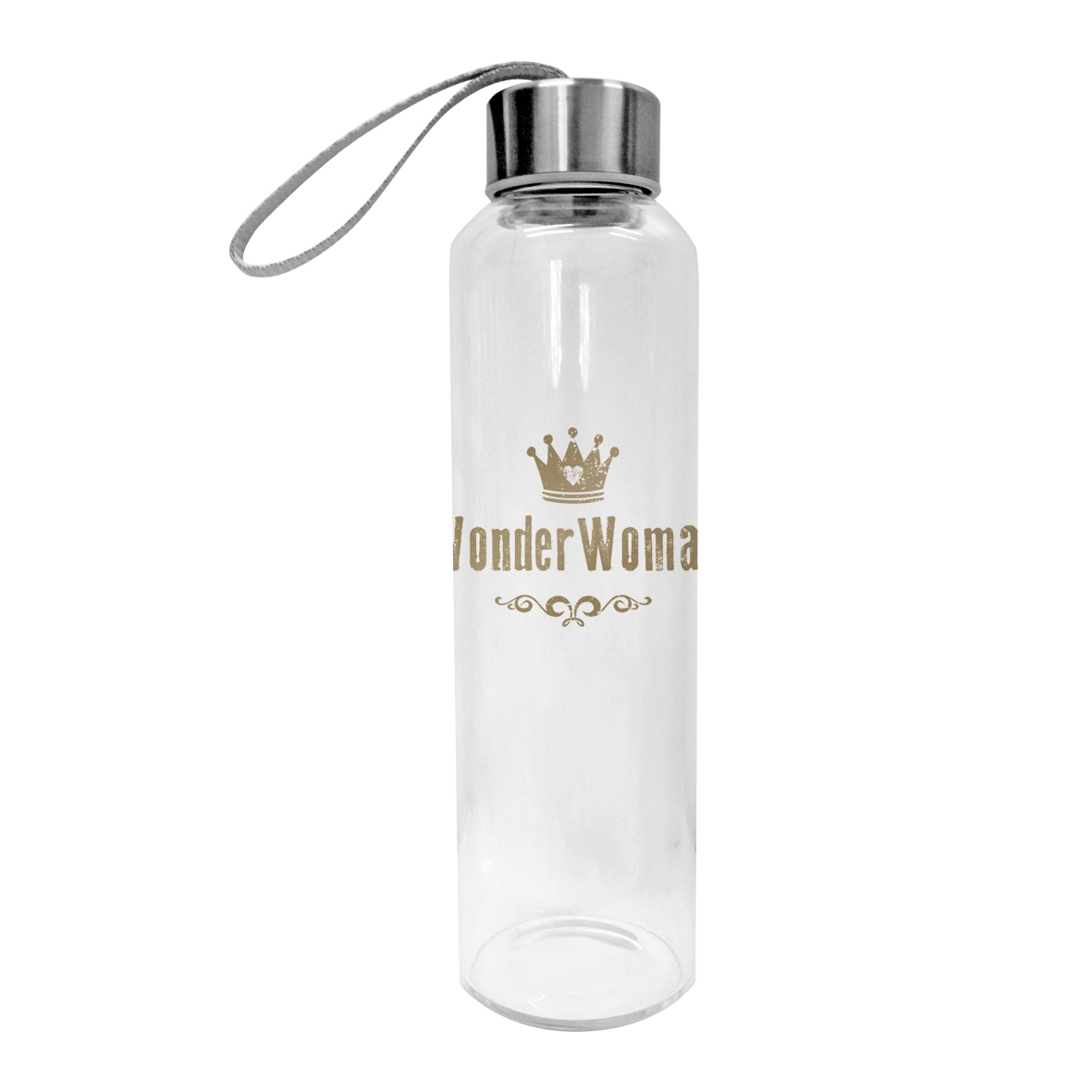 Glass Bottle - Wonderwoman real gold, woman, scripts Glass Bottle - Wonderwoman real gold