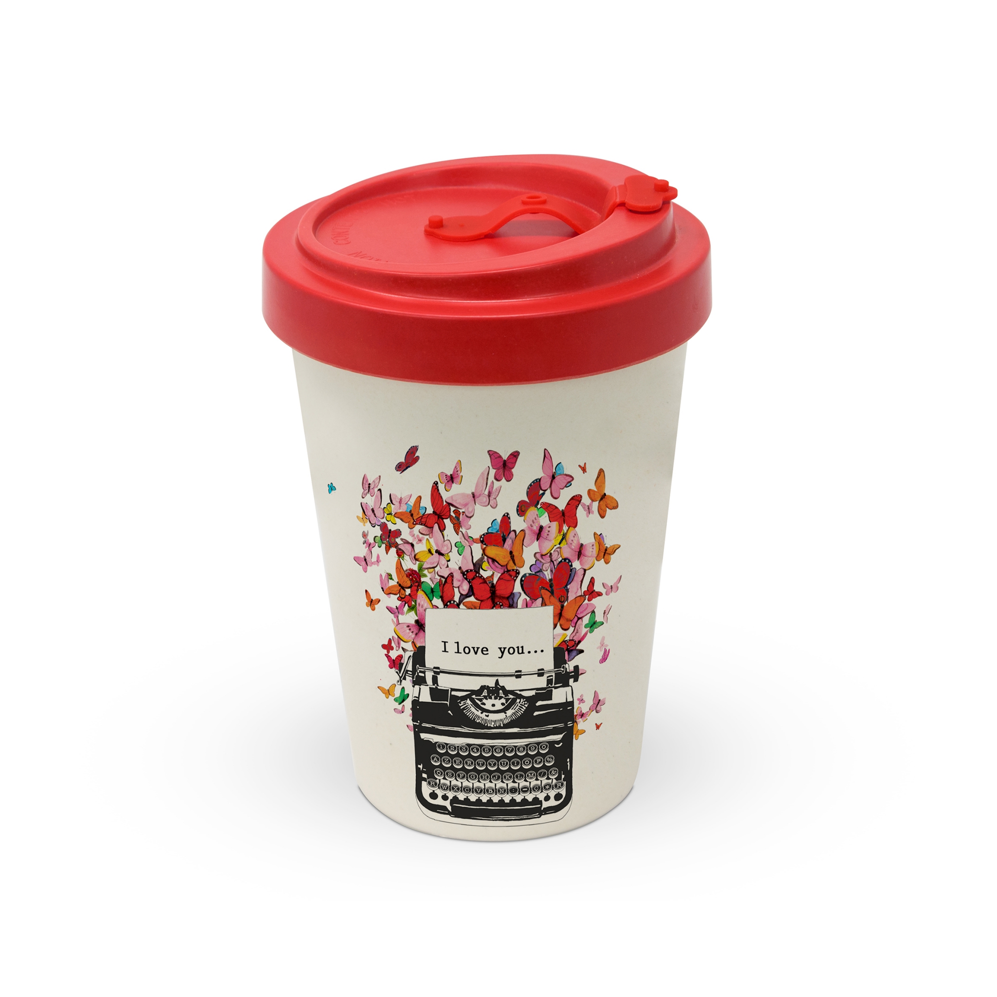 Bamboo mug To-Go - I Love You, butterflies, love, Typewriter Bamboo mug To-Go - I Love You