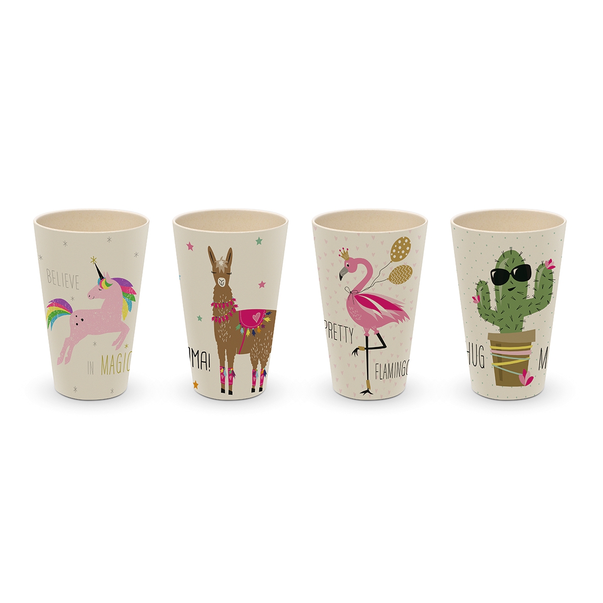 Bamboo Mug - Pink Unicorn & Friends Set of 4