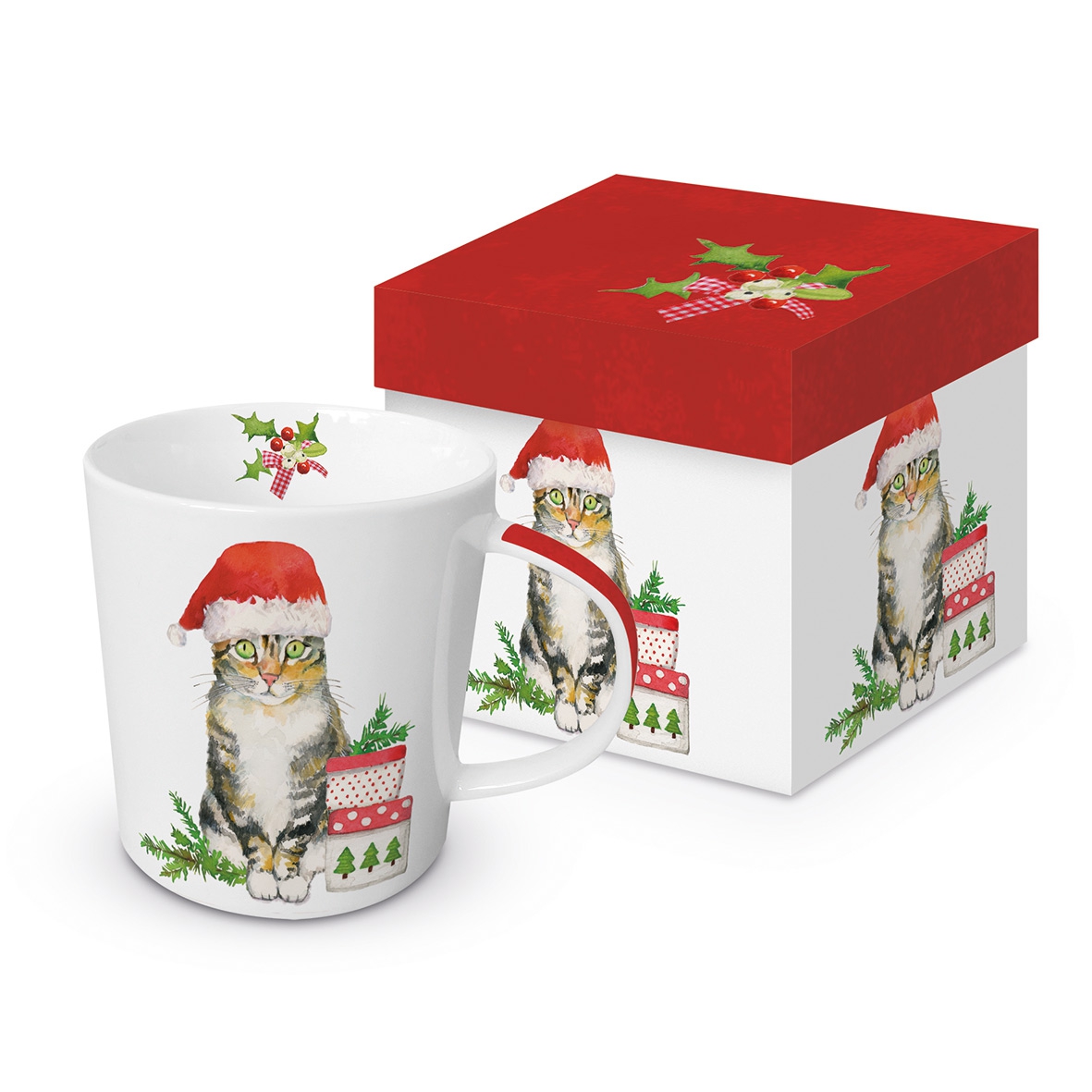 Kubek do kawy Trend Mug - Christmas Kitty, Koty,  Ga??zie jod?y,  Prezenty,  Ilex,  Czapki ?wi?teczne