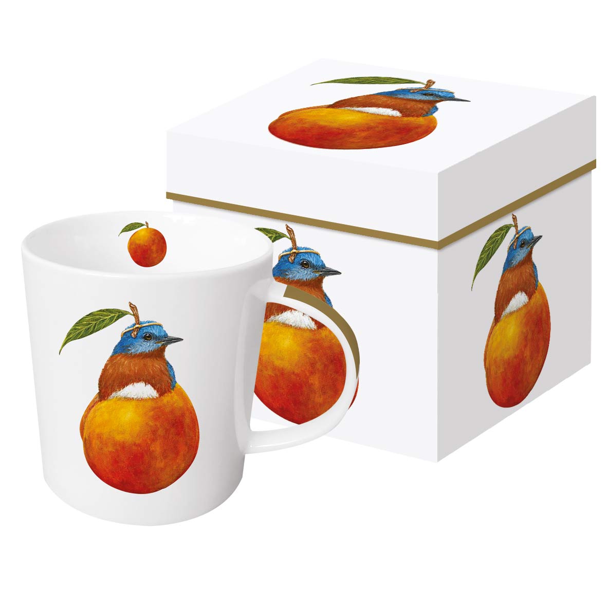 Porcelain cup with handle - Otto, Peach, birds Porcelain cup with handle - Otto