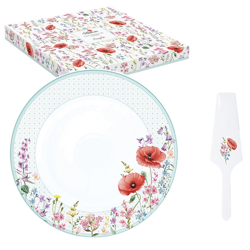 Porzellan-Tortenplatte 32cm - Les Coquelicots, Mohnblumen, Wiese Porzellan-Tortenplatte 32cm - Les Coquelicots