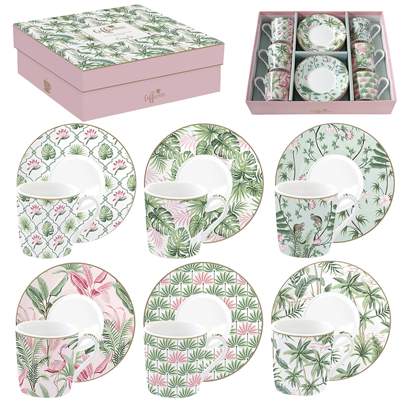 Set of cups 100ml - Coffee Mania - WILD, palms, flamingo, Monkeys Set of cups 100ml - Coffee Mania - WILD