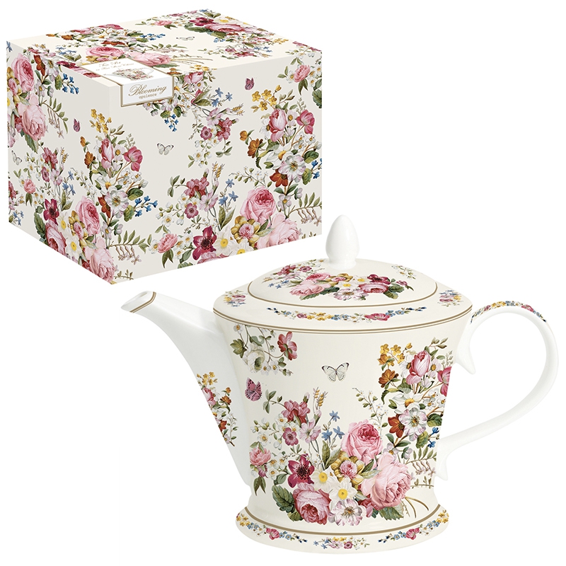 Teekanne - Blooming Opulence, Blumen, Schmetterlinge, Rosen Teekanne - Blooming Opulence