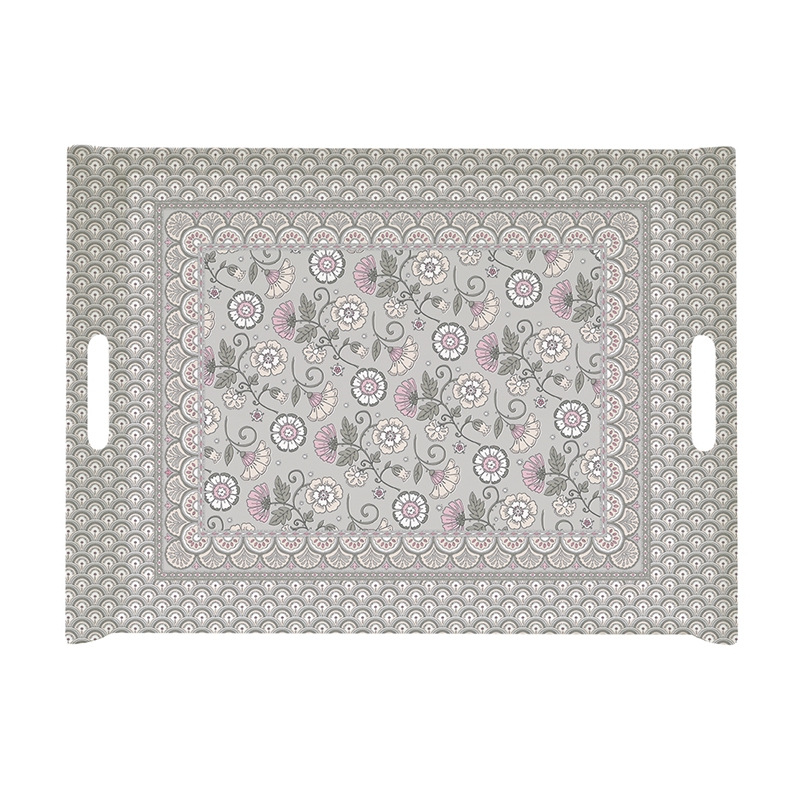 Tablett - Kalamkari gray, Blumen, Ornamente Tablett - Kalamkari gray