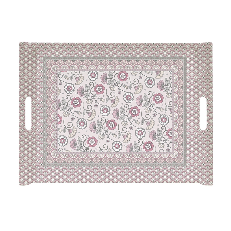 tray - Kalamkari pink, flowers, ornaments tray - Kalamkari pink