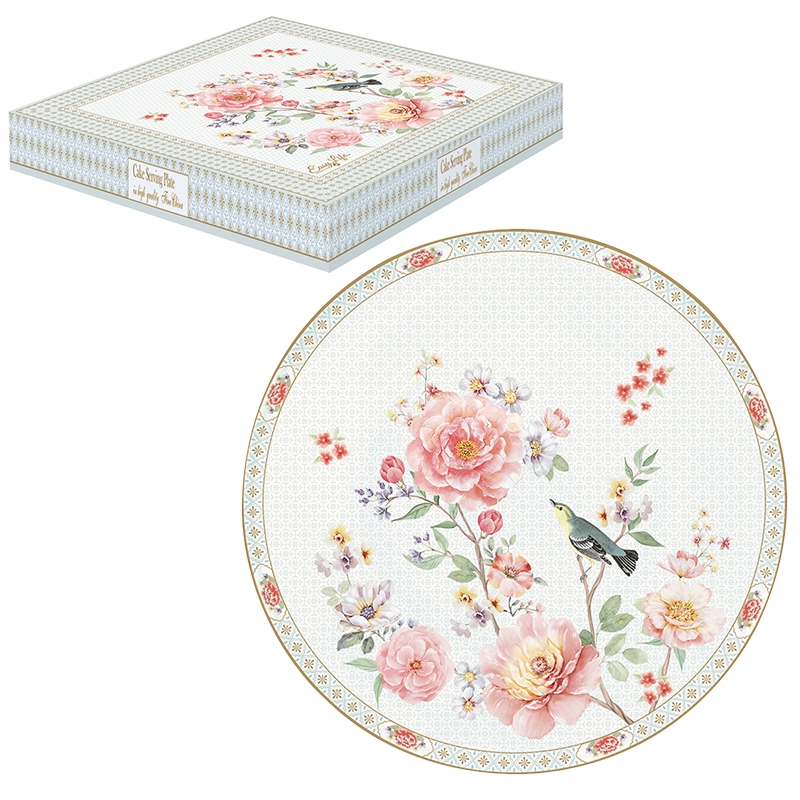 Porzellan-Tortenplatte 32cm - A Day in the Garden, Rosen, Vögel Porzellan-Tortenplatte 32cm - A Day in the Garden