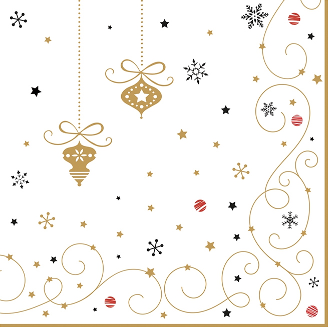 Napkins 33x33 cm - Merry Christmas, stars, snowflakes, Tree decorations, crystals Napkins 33x33 cm - Merry Christmas