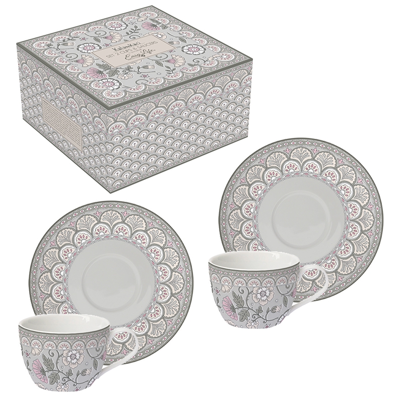 Porzellan-Tasse - Kalamkari gray, Ornamente Porzellan-Tasse - Kalamkari gray