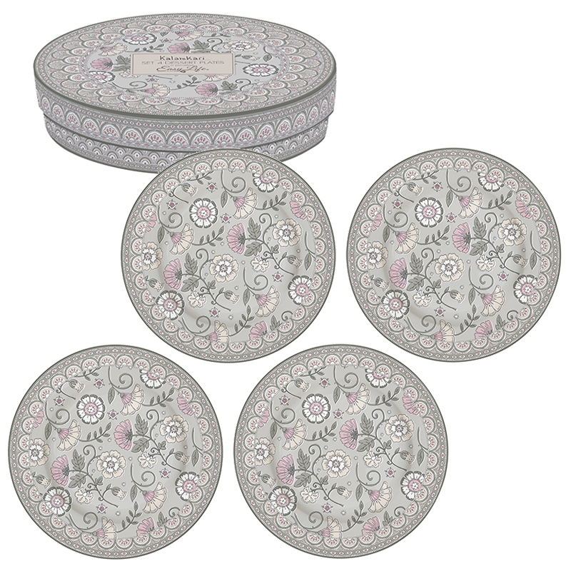 Porzellan-Teller 19cm - Kalamkari gray, Ornamente Porzellan-Teller 19cm - Kalamkari gray