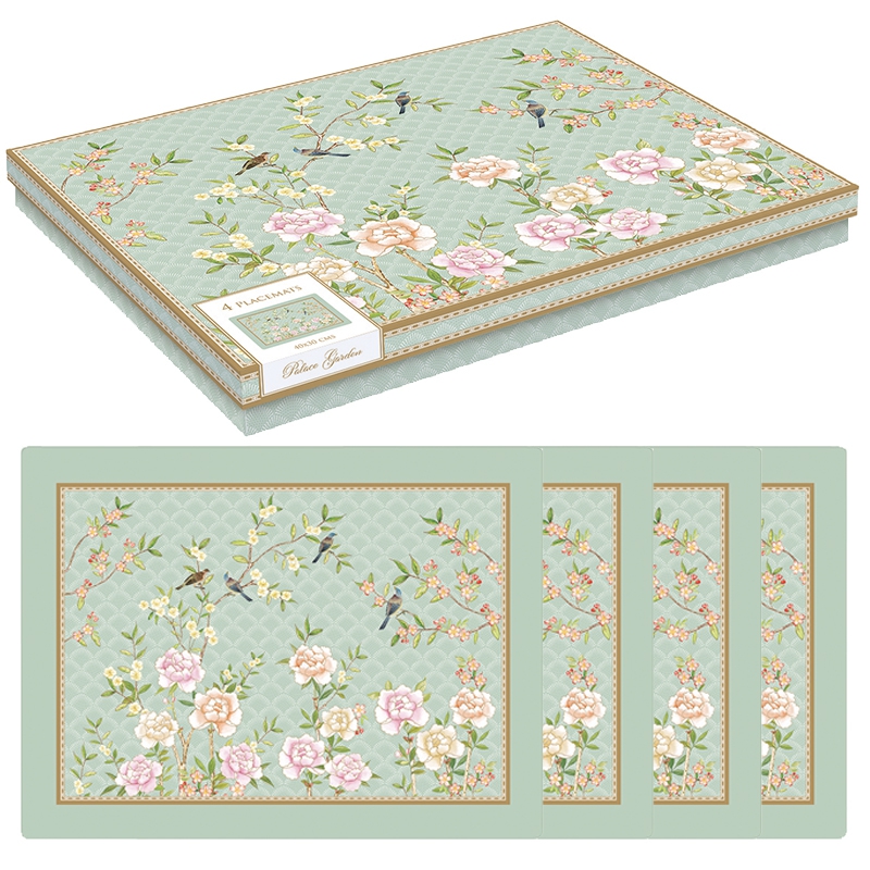Cork placemats - Palace Garden aqua, roses, birds Cork placemats - Palace Garden aqua