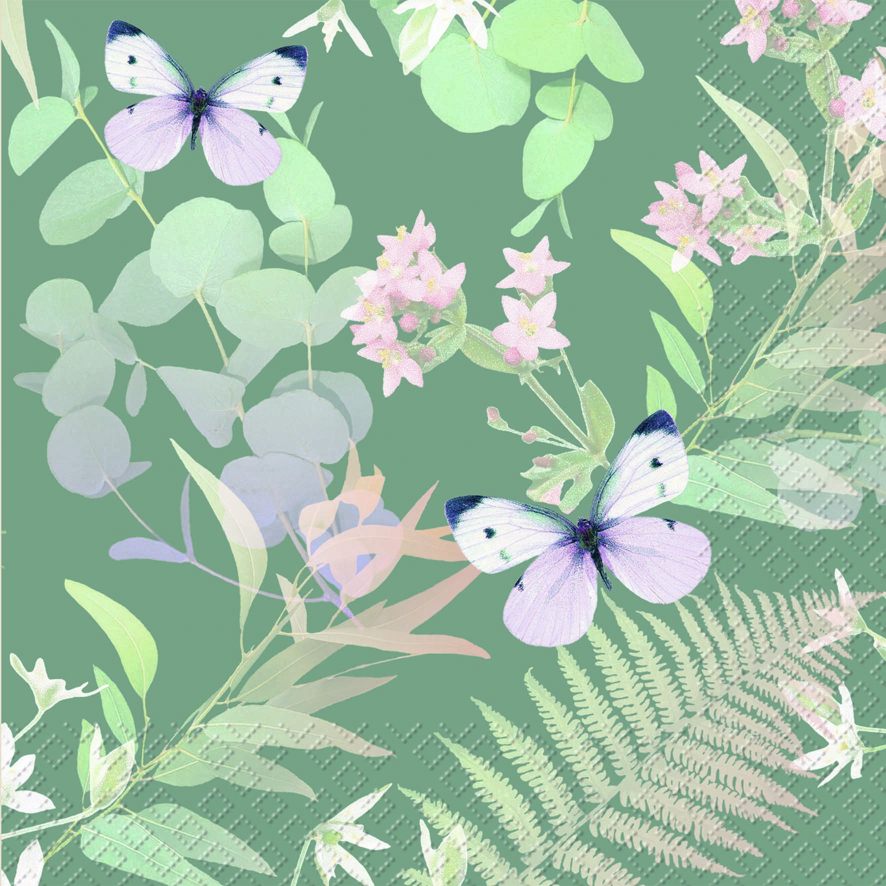Napkins 33x33 cm - Karlyn, ferns, flowers, plants, butterflies, animals Napkins 33x33 cm - Karlyn