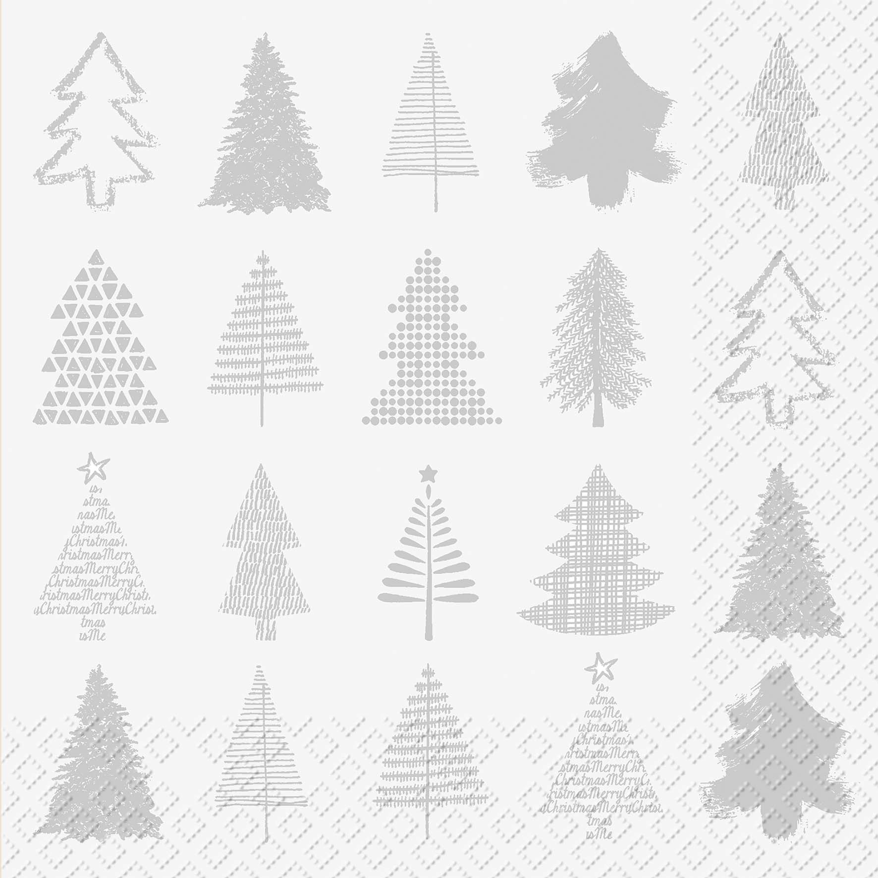 Servietten 33x33 cm - Josua silber, Weihnachtsbaum Servietten 33x33 cm - Josua silber