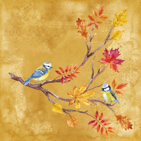 Servilletas 33x33 cm - Oiseaux sur Branche de Marronnier, Pájaros,  hojas,  animales,  follaje