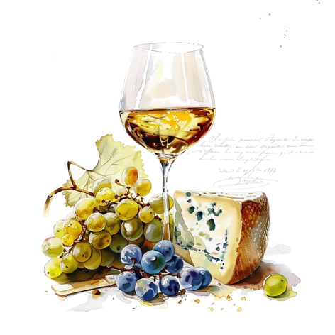 Servietten 33x33 cm - Vin & Fromage, Weißwein,  Wein,  Käse,  Weintrauben,  Sekt,  Früchte