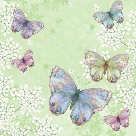 Napkins 33x33 cm - Bellissima Farfalla green, blossoms,  butterflies,  animals