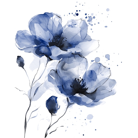 Serwetki 33x33 cm - Fiori Delicati navy, Nasiona maku,  Maki,  Kwiaty