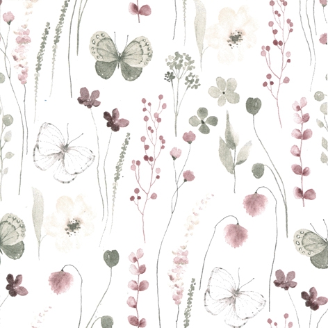 Serwetki 33x33 cm - Delicate Flowers with Butterflies burgundy