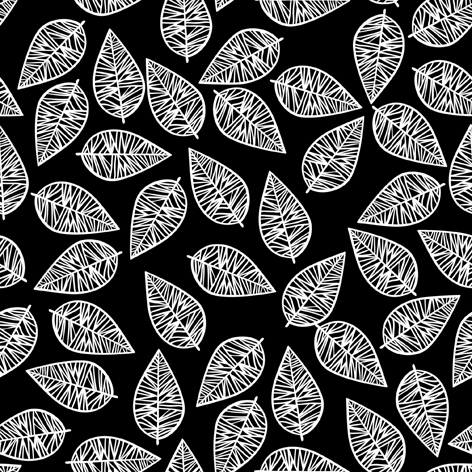 Servilletas 33x33 cm - Feuilles Festives Black white, Hojas,  negro,  blanco,  arte,  patrón,  pintura