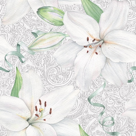 Servietten 33x33 cm - White Lily with Ribbon