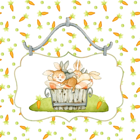 Servilletas 33x33 cm - Sleeping Bunnies in Bucket, Zanahorias,  Zanahorias,  Conejo,  Conejitos de Pascua,  Pollo,  Verduras,  Conejos,  Semana Santa,  Animales