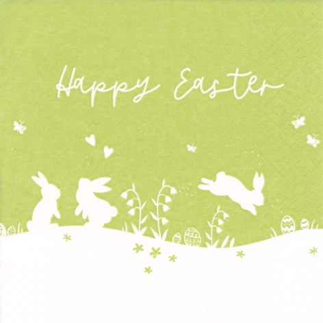 Servietten 33x33 cm - Happy Easter Bunnies green, Frohe Ostern,  Kaninchen,  Osterhasen,  Hasen,  Ostereier,  Wald,  Ostern,  Wiesen